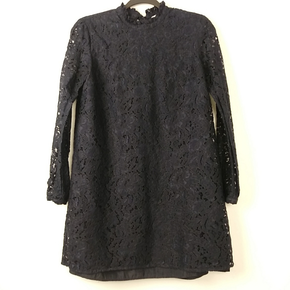 Sezane Lace Floral Dress Navy 36